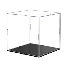 Acrylic Display Case,Clear Acrylic Display Case,Self-Assembly DisplayBox with Black Acrylic Base,Countertop Box for Pop Figures Collectibles Toys,Need Remove The Protective Film(6x6x6 inch:15x15x15cm)