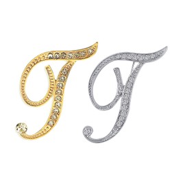 SINNKYA-Z Woman’s 26 Letter Initial Brooch Pins, Gold Clear Crystal Rhinestone Breastpins Letter Stocking Pins for gifts (T)