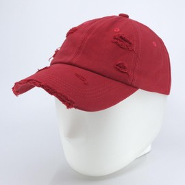 The Vintage Year Washed Cotton Distressed with Heavy Stitching Adjustable Baseball Cap (Strap Red)