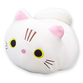 Neko Town Plush Cat Cushion, Cute, Body Pillow, Fluffy, Mochi, Toy, Present (White)