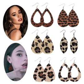 4 Pairs Leather Teardrop Earring Lightweight Leaf Drop Bohemian Hollow Earrings For Women Girl, Metal