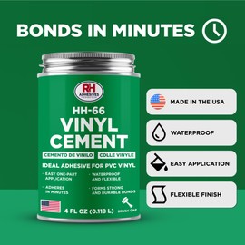 HH-66 Vinyl Cement, 4 oz. can - Vinyl Adhesive, Cement Glue, Repair Glue, Inflatables, Pool Liner, Tarps, Tents, Awnings, Mats, Covers, Waterproof, High Strength, Long Lasting, RH Adhesives