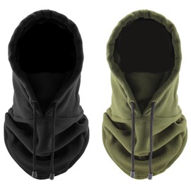 JTMKYO 2 Pieces Hooded Masks, Warm Masks For Men And Women, Outdoor Cycling Hoods, Windproof Neck Hood, Suitable For Cycling, Running, Climbing And Cold Weather (Black And Green)