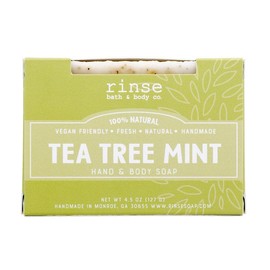 Rinse Bath & Body Peppermint & Tea Tree Oil Soap Bar - Handmade Castile Bar Soap | Naturally Moisturizing & Cleansing | Acne, Poison Ivy | Shea & Cocoa Butter | Essential Oils | Vegan Friendly| 4.25oz