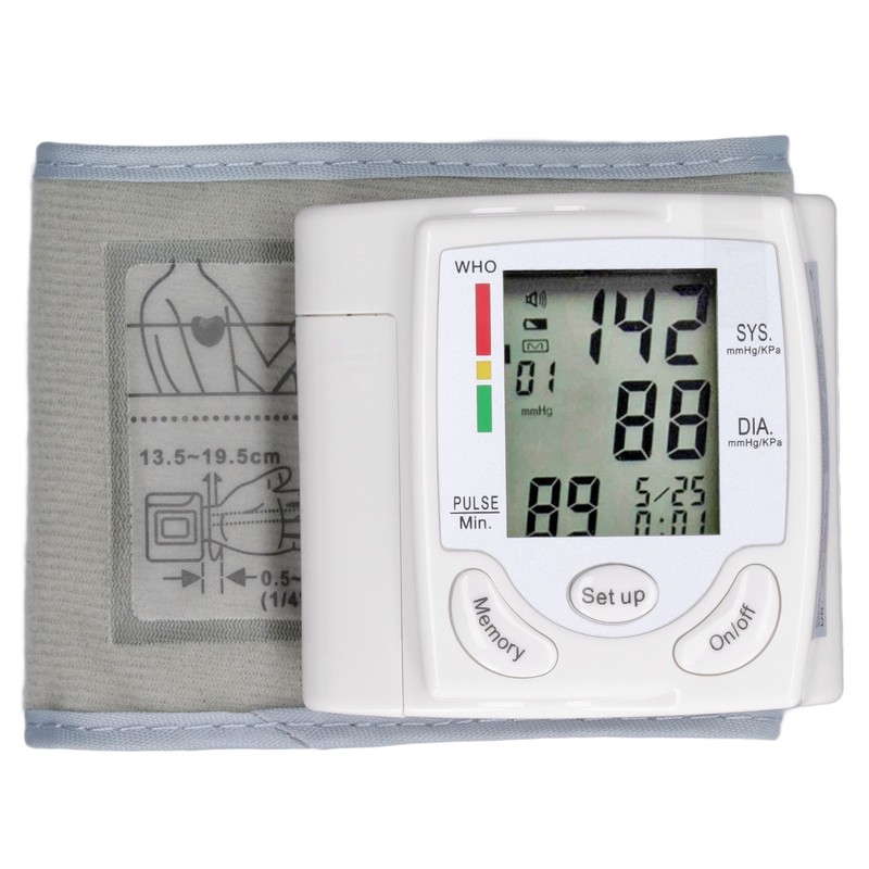 Wrist Blood Pressure Monitor Adjustable Cuff Large LCD Display Digital