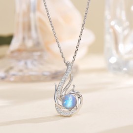 Leva Jewkis Sterling Silver Birthstone Necklace for Women Created Moonstone Gemstone Phoenix Necklaces Birthday Anniversary Jewellery Gifts for Women Girls Mum, Adjustable Chain