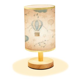 LOPYEIJFG Minimalist Bedside Table Lamp hot Air Balloons Clouds Moon Sky Watercolor Seamless for Kids Cute Wood Nightstand Lamp Bedside Desk Lamp Wood Base Flaxen Fabric Shade for Bedroom Living Room
