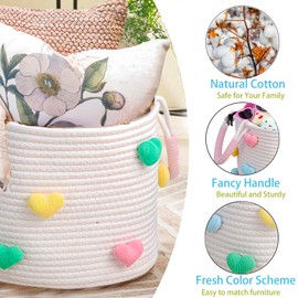 Large Cotton Rope Woven Storage Basket, Handmade Organizer for Toys, Laundry, Blankets, and Baby Essentials, Perfect for Kids' Room, Nursery, Home Decor, Durable Stylish Hamper with Handles, 12"x10"