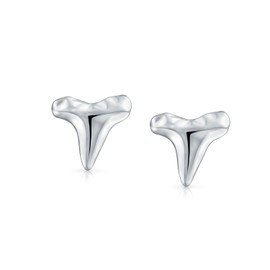 Small Tiny Ocean Nautical Animal Hawaiian Shark Tooth Stud Earrings For Women Teen Hammered Texture .925 Sterling Silver Vacation Jewelry