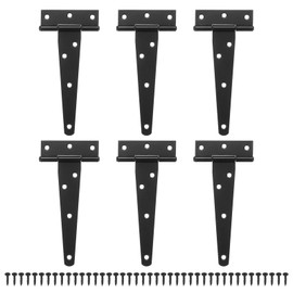 M METERXITY 6-Pack Iron T-Strap Shed Door Hinges, 5 Inch Barn Door Gate Hinges, Tee Hinge Wrought Hardware with Screws for Wooden Fences/Yard/Barn Door [Black]
