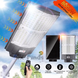8000W Commercial Solar Street Lights IP67 Outdoor Dusk to Dawn Super Bright+Pole