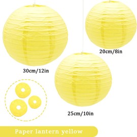 Yosawo Pack of 6 Paper Lanterns Decorative Yellow Round Lampshade for Party Garden Wedding Birthday Decoration (8 Inches 10 Inches 12 Inches Yellow)