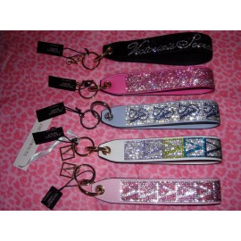 Victoria's Secret Signature Logo WRISTLET STRAP Key Chain BAG CHARM Rhinestone - White Rainbow Rhinestone