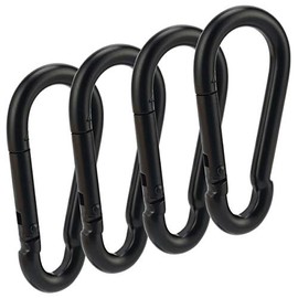 OWAYOTO Carabiner Clip Black Spring Snap Hook 3 Inch Steel Link Buckle Heavy Duty 8x80mm 4pcs for Hammock Swing Outdoor Camping Hiking