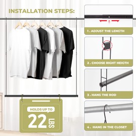 STORAGEIDEAS Hanging Closet Rod, 17-29In Adjustable Width and Up to 37In Height Adjustable Closet Rod Extender, Double Closet Rod Hanging Bar, Space-Saving Tension Hanging Organizer, Black, 2 Pack