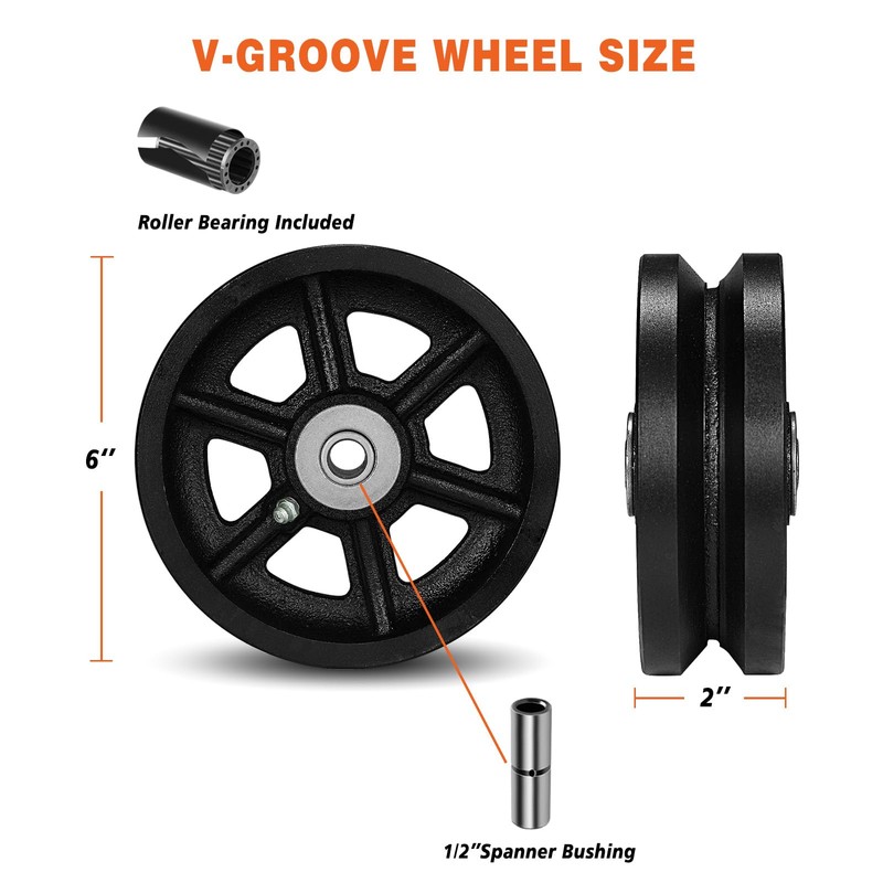 CWfutureparts 6" X 2" Cast Iron V Groove Wheel with