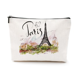 Paris Travel Gift Cosmetic Bag Paris Lovers Gift Italy Souvenir Watercolor Makeup Bag Girls Trip Gifts Favors Paris City Themed Gifts for Traveller Women Birthday Christmas Bachelorette Party Favors