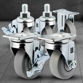 Lightweight Small 2-Inch Gray Rubber Bearing Trolley Caster Wheel 2-Inch Gray Rubber Caster - Swivel Plate with Brake 3ea