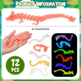 Honoson 12 Pcs 3D Printed Luminous Animal 3D Printed Animal Small Glow in The Dark Flexible Cute Articulating Gift Stress Relief for Adult Party Favors Home Display (Crystal Dragon)