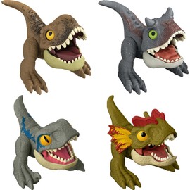 Jurassic World Dominion Uncaged Wild Pop Ups Dinosaur Toys, 4 Pack Collectible Figures, Manually Activated