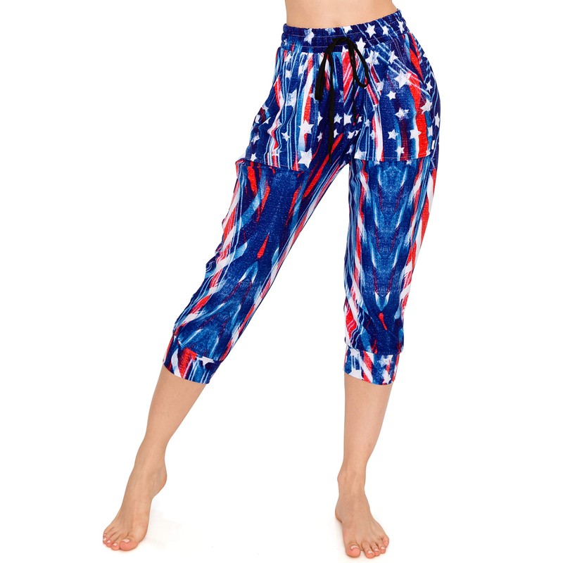 ALWAYS Women's American Flag Capri Jogger - Skinny Fit Lightweight