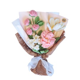 beausougon Completed Handmade Knitted Bouquet, Pink Crochet Flowers Bouquet Knitted Fake Carnation Mix Crochet Bouquet for Valentines Day Mother's Day Birthday Wedding Teacher’Day and Home Decor (A)