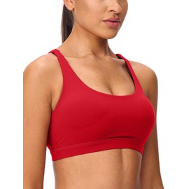 Lassosi Women's Strappy Sports Bra Cross Back Light Compression Padded Thin Strap Low Impact Workout Supportive Yoga Top Red L