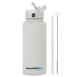 Stainless Steel Water Bottle 1L/32oz - Vacuum Insulated, Keeps Drinks Cold 24Hrs, Hot 12Hrs | Leak Proof Straw Lid, Flex Cap, Wide Mouth | BPA Free, Durable, Powder Coated, Double Wall Design (White)