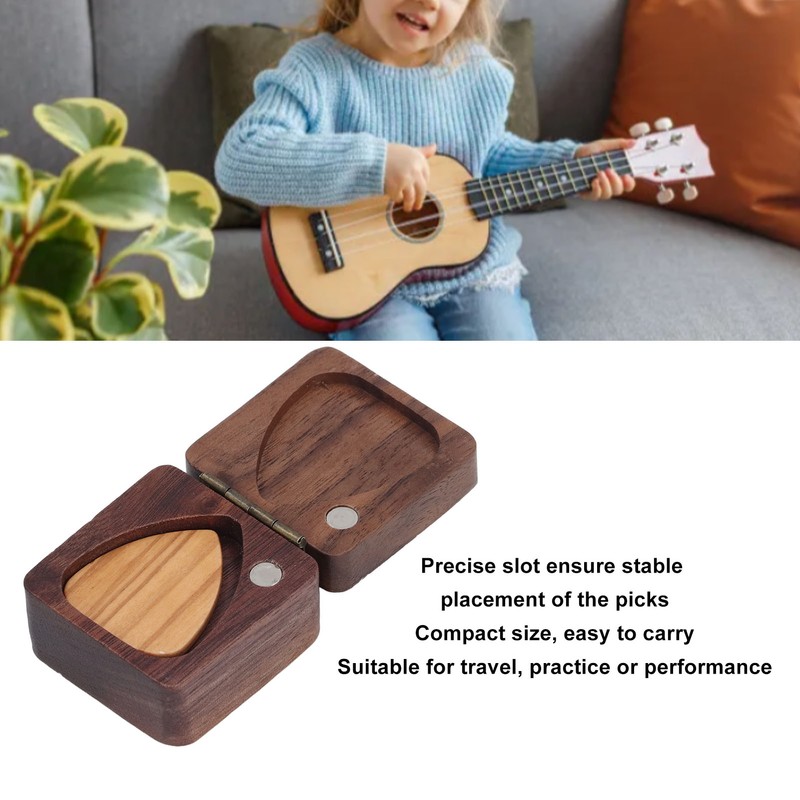 Guitar Picks Box Portable Multifunctional Wooden Guitar Picks Case Storage