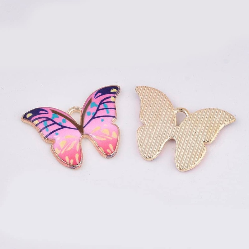DanLingJewelry 100Pcs Pink Enamel Butterfly Pendant Charms for Butterfly Necklaces