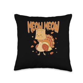 Turkey Meat Pilgrim Costume Thanksgiving Shirt Meow Fake Cat Turkey Animal Lover Farmer Funny Thanksgiving Throw Pillow, 16x16, Multicolor