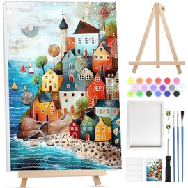 Bowetile Castle Paint by Numbers for Adults with Framed Canvas&Wooden Easel, Painting by Numbers Kit for Adults Beginners Canvas Kit, DIY Acrylic Pigment Drawing Paintwork for Home Decor, 20x30 cm