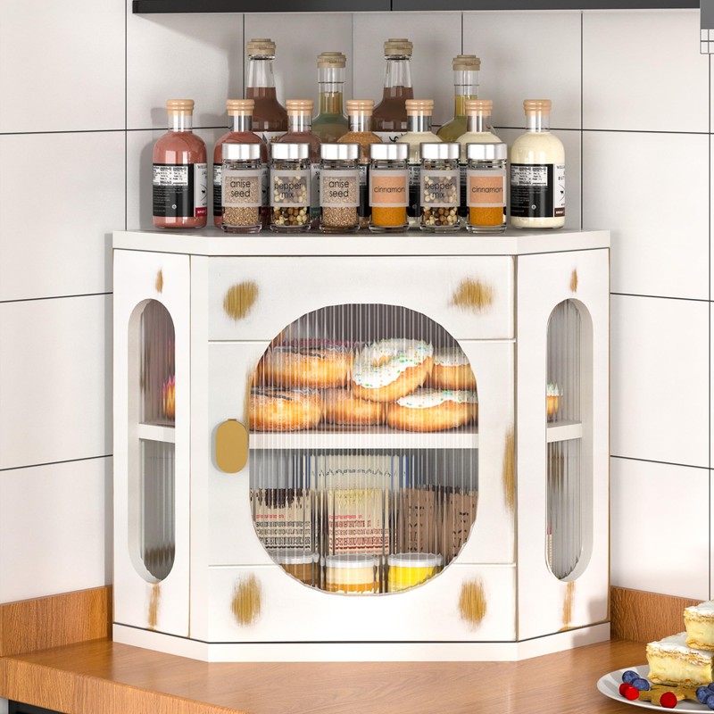TQQDCI Corner Bread Box for Kitchen Countertop, Large Wooden Bread