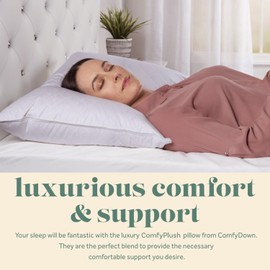 ComfyDown Premium Feather and Down ComfyPlush Supportive Bed Pillow for Sleeping, Luxury Diamond Quilted Cotton Cover, Made in USA, Medium Firm (King = 20x36)