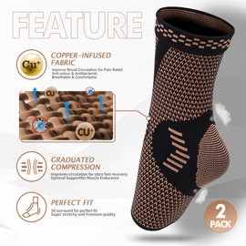 Pack of 2 Ankle Brace, Bandage Ankle Brace for Plantar Fasciitis, Achilles Tendon, Best Compression Socks for Women/Men, Orthopaedic Foot Bandage Right/Left, Black, XL