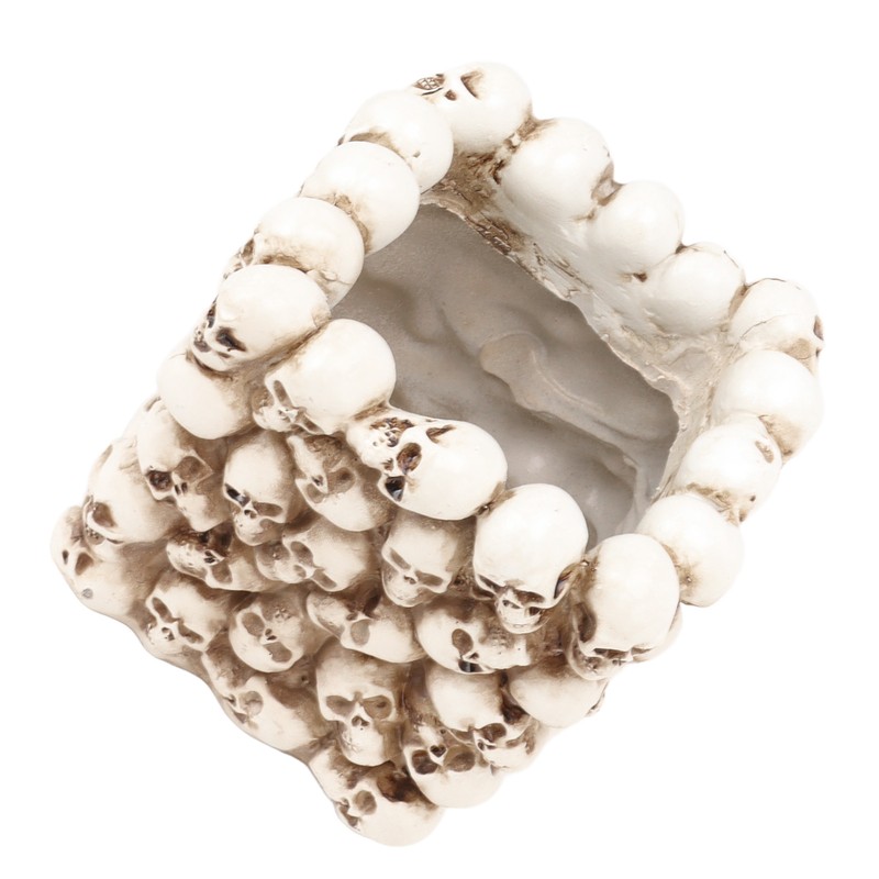 Skull Pen Holder White Resin Makeup Brush Holder Organiser Decoration