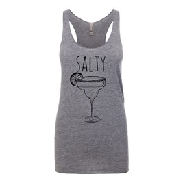 Salty, Women's Graphic Racerback Tank Top by Moonlight Makers, Funny Gift for Her, Shirts with Sayings, Yoga Tee (L, Heather Gray)