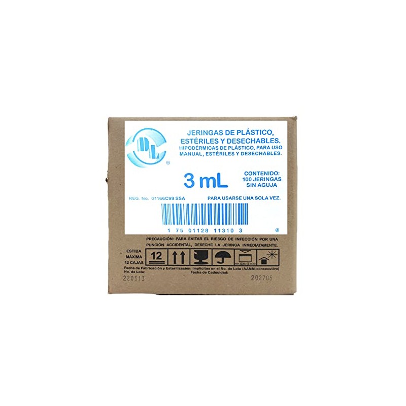 Caja De 100 Jeringas 3 Ml Sin Aguja