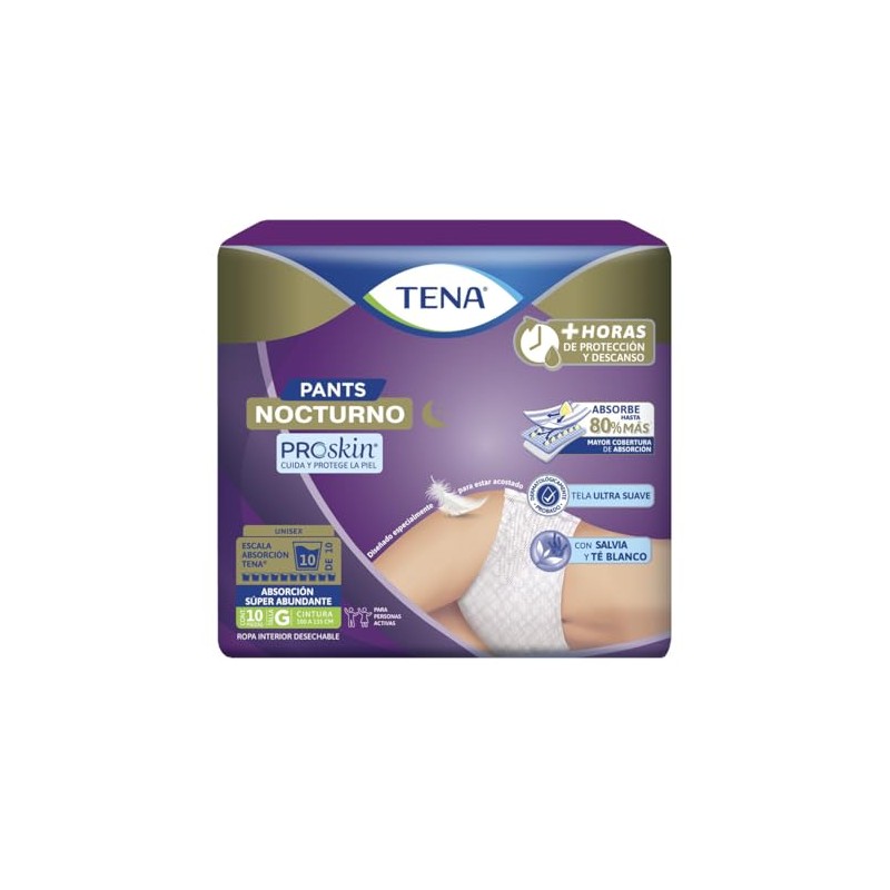 TENA Pants Nocturno Talla G, Ropa interior desechable, 10 piezas