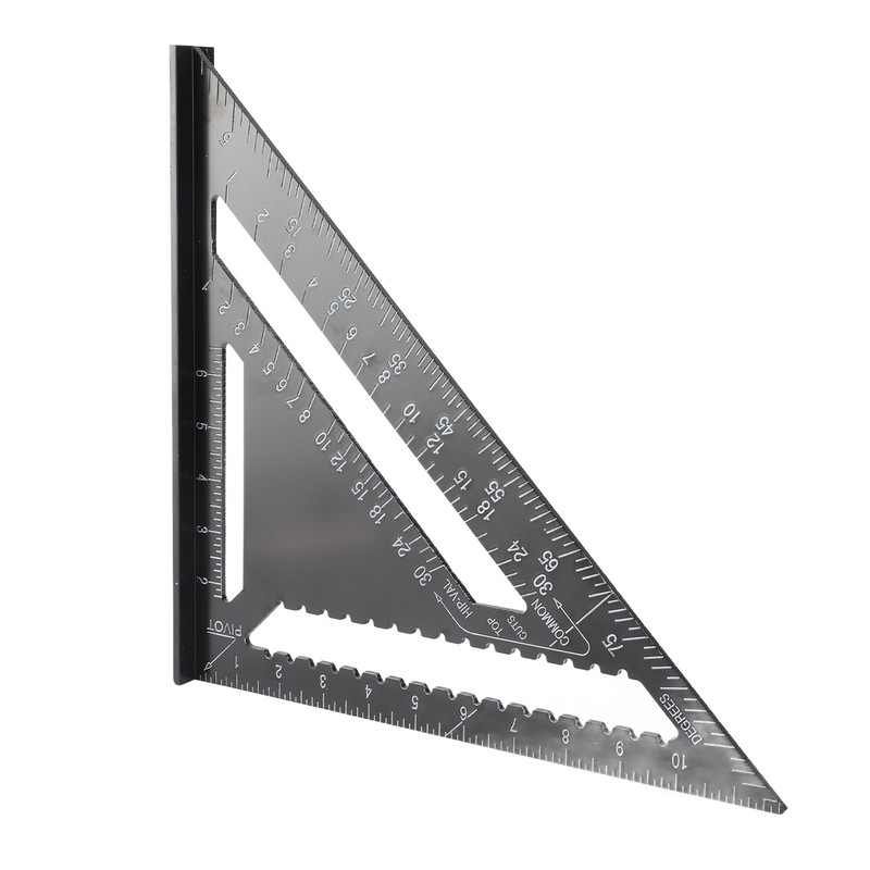 Triangle Ruler Black Right Angle Ruler Inch Metric Aluminum Alloy