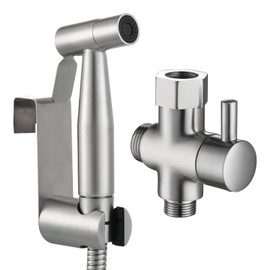 Tecmolog Bidet Handbrause Edelstahl Bidet Sprayer Set mit 3-Wege Umschaltventil 3/8"-12/17 und Duschkopfhalterung ohne Bohren Nickel Gebürstet, WS024F8
