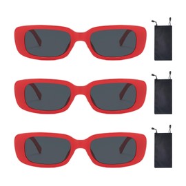 HDGSAFD 3 Glasses and 3 Glasses Pockets, Vintage Glasses, Rectangular Sunglasses, Outdoor Items, Clothing Accessories, red