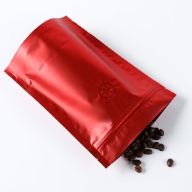 QQ Studio Metallic Red Foil Coffee Packaging Bags with Zipper Seal and Degassing Valve for Coffee Beans Packaging Pouch (50, 8oz)