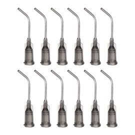 HARFINGTON 12pcs Blunt Tip Dispensing Needles, 16 Gauge 45 Degrees Bent Dispensing Tips 1" End Angled Dispenser Needle with Luer Elbow Blunt Needle for Oil or Glue Applicator, Gray