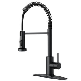 FORIOUS Black Kitchen Faucet with Pull Down Sprayer, Stainless Steel Commercial Single Handle Classic Spring Pull Out Kitchen Sink Faucet for Pot Filler, Farmhouse Camper Bar Laundry Room