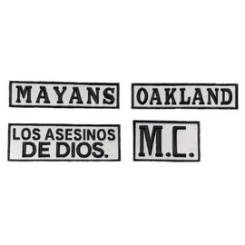 Outlaw Biker Club MC Mayans Embroidered Biker Patch (4pc-Iron On Sew on) Blk/Wht
