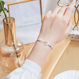 YinShan 925 Sterling Silver Heart Infinity Bracelet for Women Engraved I Love You To The Moon And Back Adjustable Bracelets for Daughter Girlfriend Wife Valentine Day
