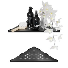 2 Pack Recessed Corner Shower Shelves,10" Slot Design Shower Caddy for Tiled Wall,304 Stainless Steel Shower Shelf for Bathroom Organizer,Rustproof,Waterproof, Matte Black,Triangular (Cross)
