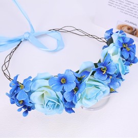 yuruyi Flower Crowns for Women，Headband Hair Wreath Wand for Wedding Festival Adjustbale Floral Headpiece Shoot Props Floral Crowns for Women (Blue, Adjustable)