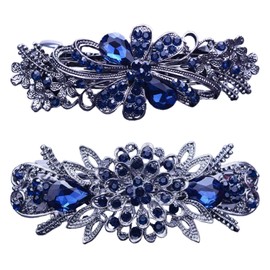 2Pcs Set Elegant Hair Accessories, Crystal Vintage Blue Hair Barrettes
